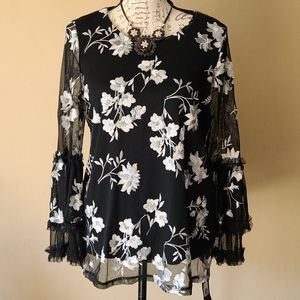 Alfani Women Embroidered floral Lace Top! Sz PL